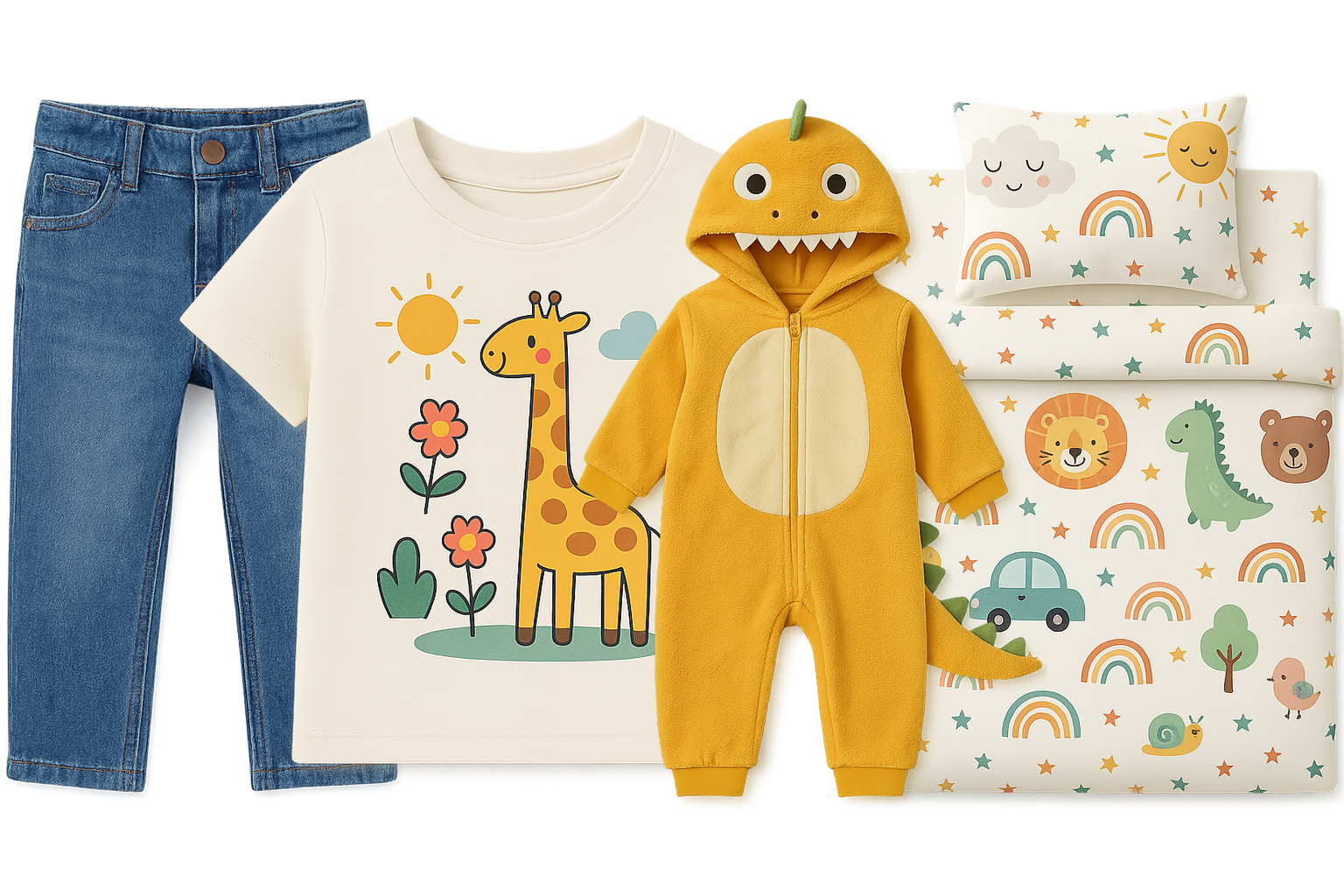 Gyermekruhák, ágyneműk, hálózsákok