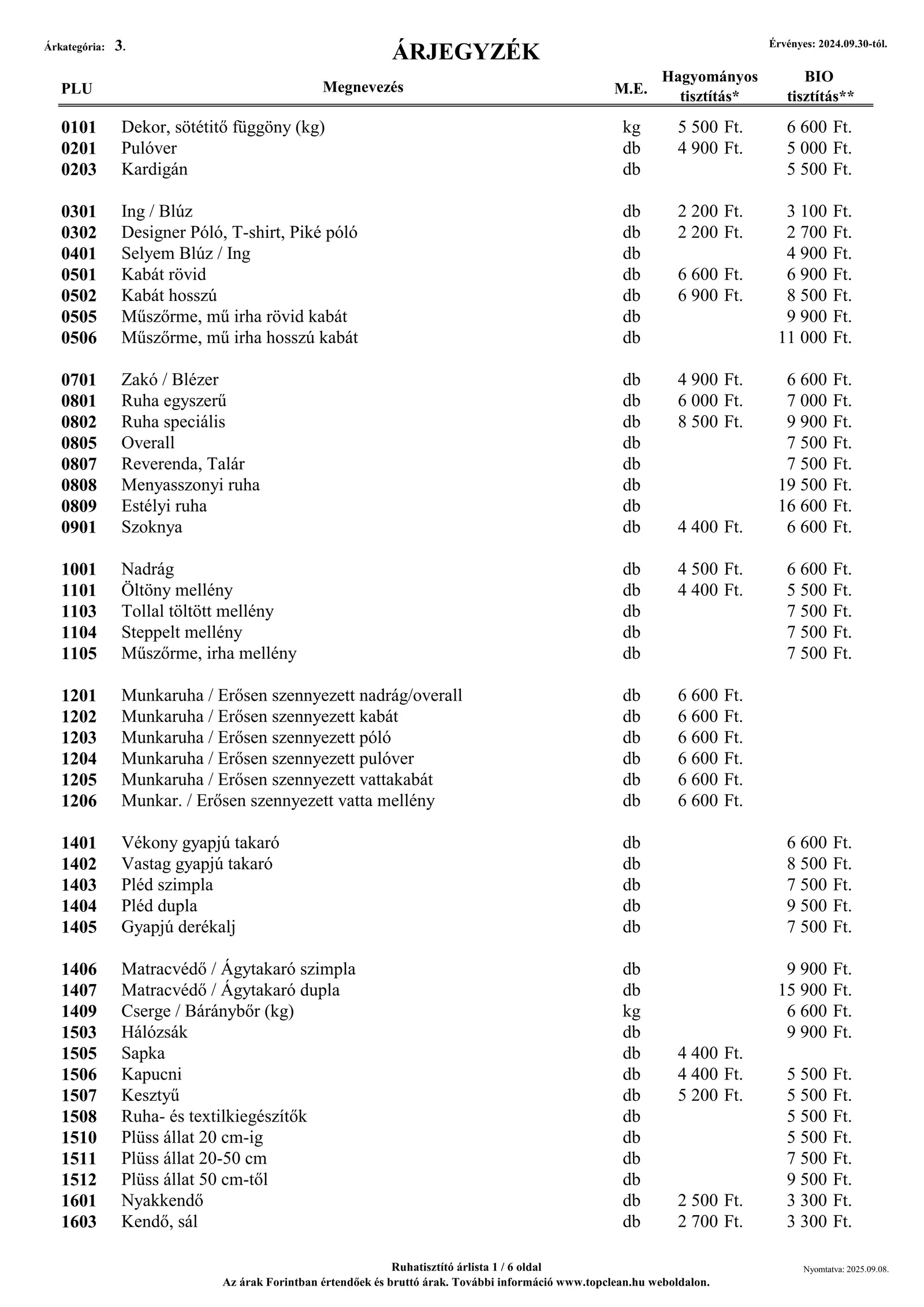 Tételes árlista információ