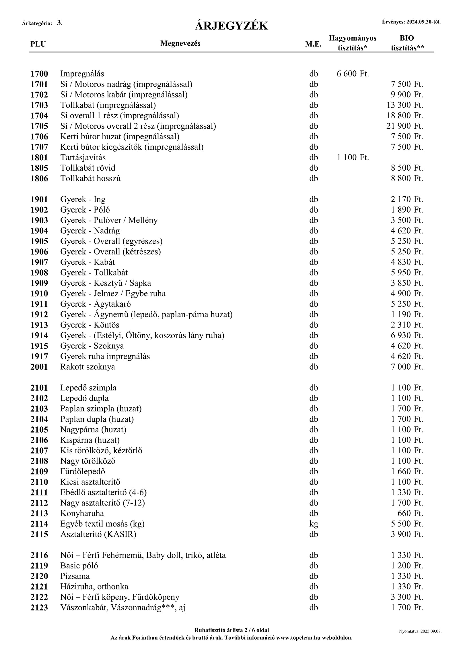 Tételes árlista információ