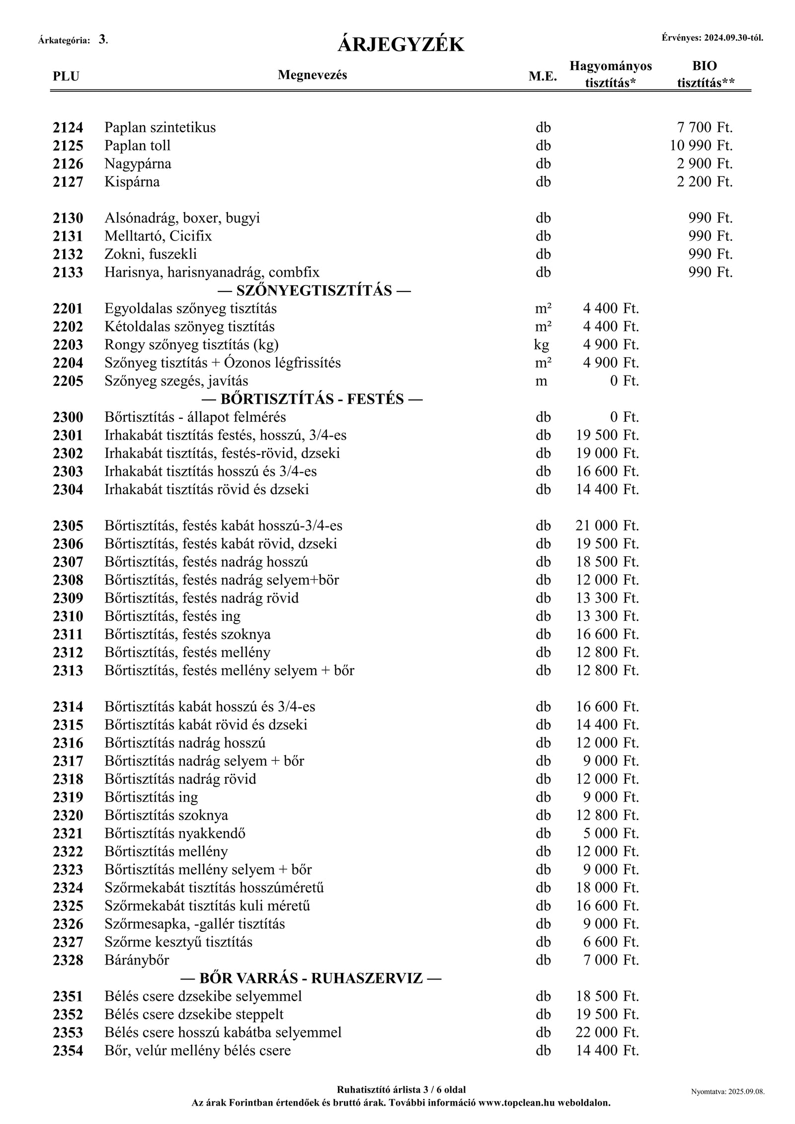 Tételes árlista információ