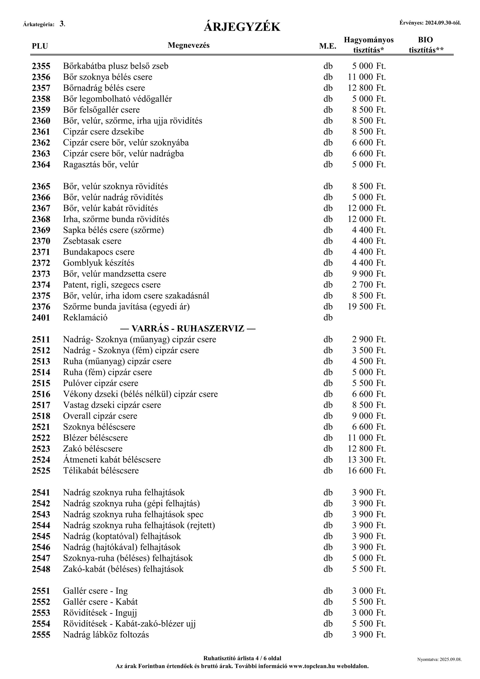 Tételes árlista információ