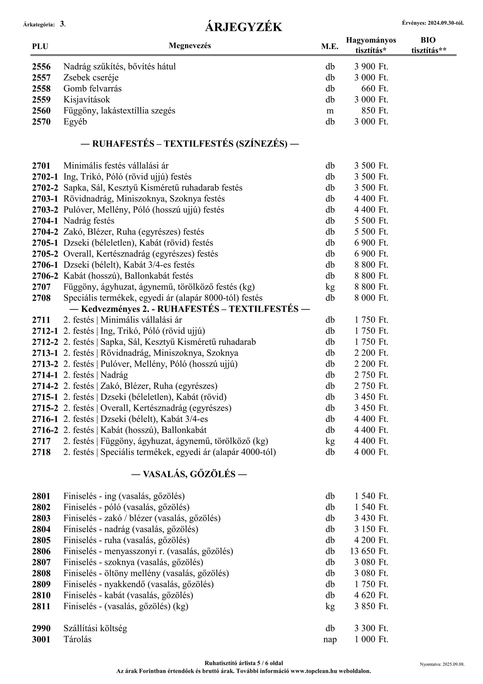 Tételes árlista információ