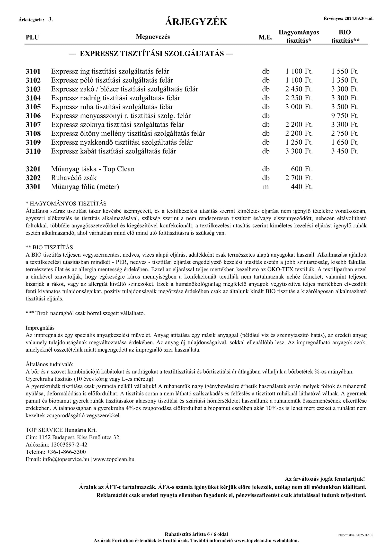 Tételes árlista információ